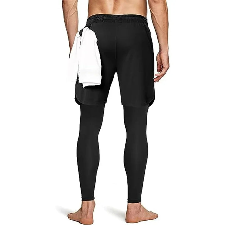 2 Pack Mens Compression Running Pants, 2 in 1 Quick Dry Athletic Workout Sweatpants