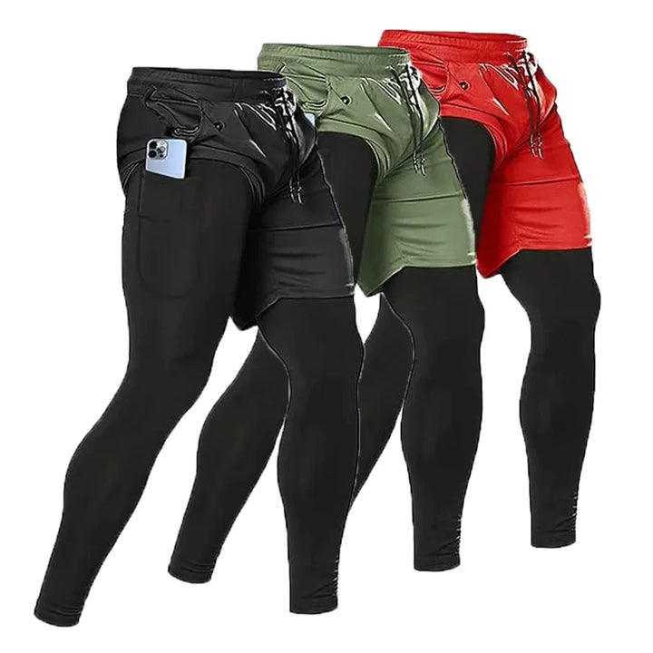 2 Pack Mens Compression Running Pants, 2 in 1 Quick Dry Athletic Workout Sweatpants