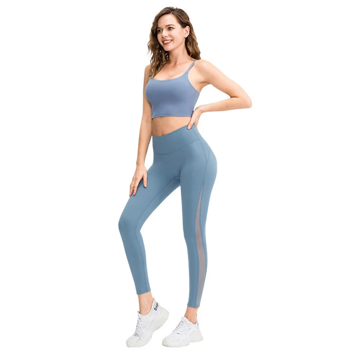 Women Pants Tight High Waist Hip Raise Mesh No T-shaped Stitches Sports