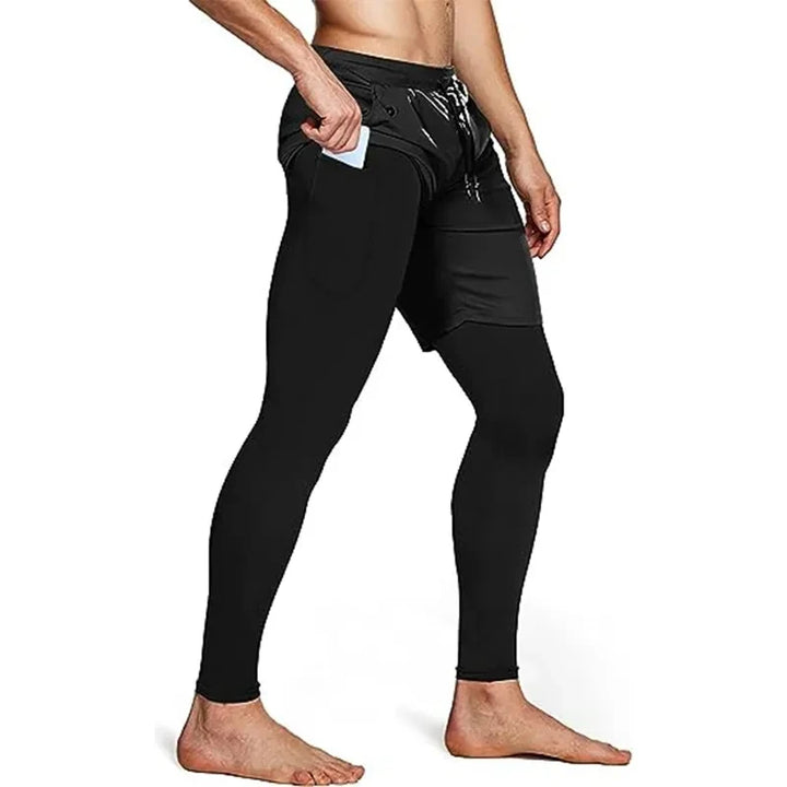 2 Pack Mens Compression Running Pants, 2 in 1 Quick Dry Athletic Workout Sweatpants